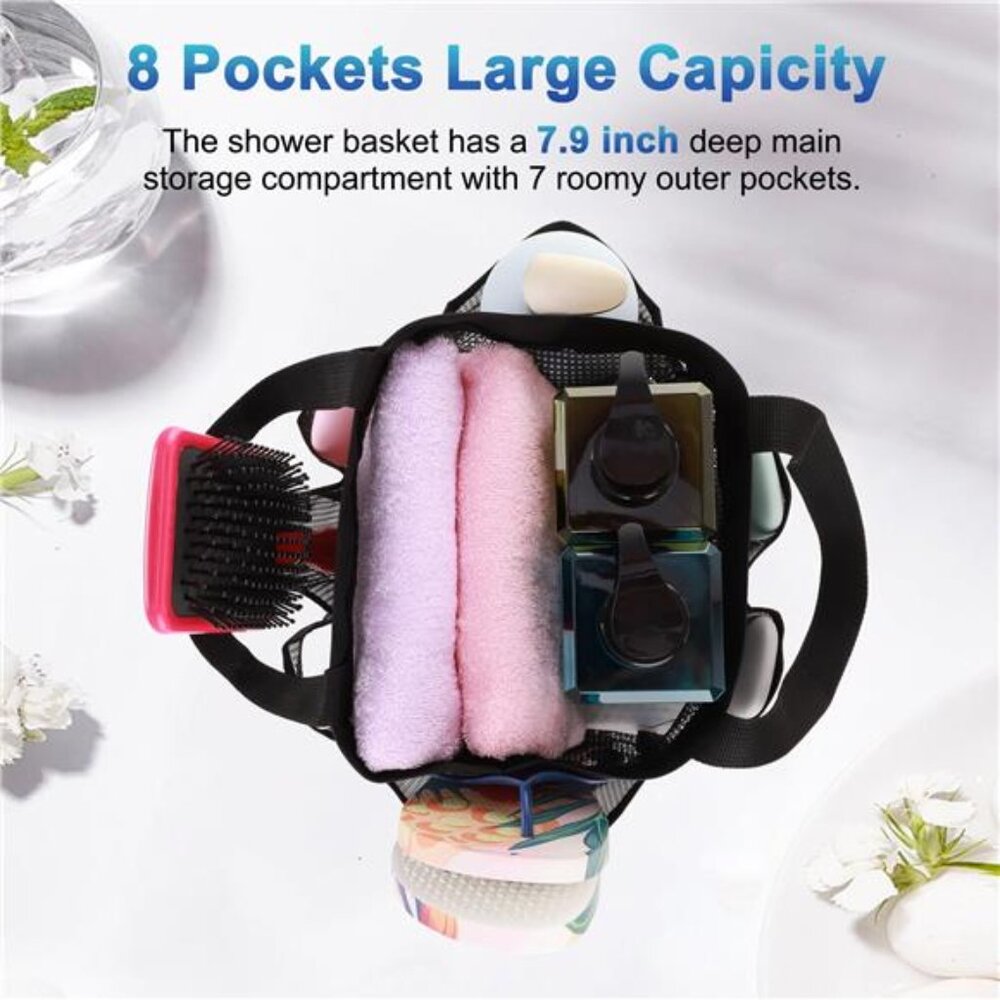 Mesh Shower Caddy,Tote Bag for College Dorm,Bathroom,8 Pocket - Picture 3 of 7